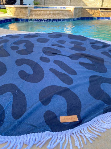 60" Beach Towel with Fringe || Black Leopard