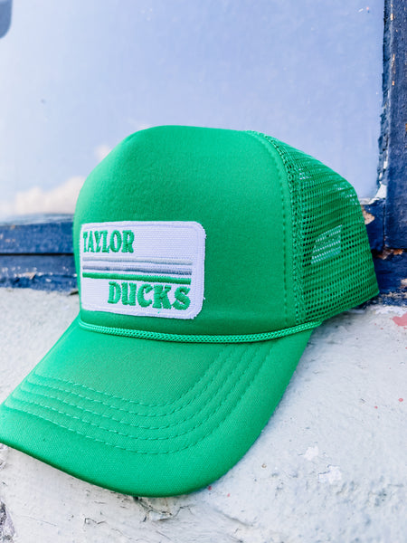 Lucky Spirit Retro Stripe Trucker Hat || Taylor Ducks Kelly Green on Kelly Green