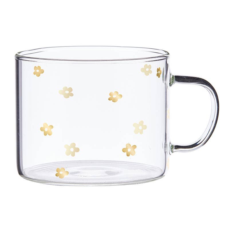 Large Glass Mug || Gold Flowers
