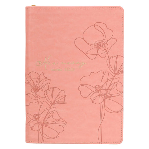 Pink Blossom - His  Mercies Faux Leather Journal with Zipper
