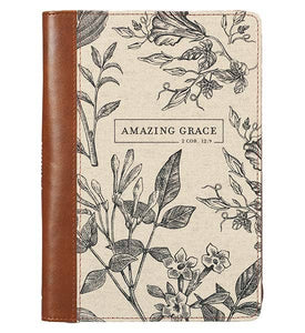 Amazing Grace Natural Canvas & Brown Faux Leather Journal