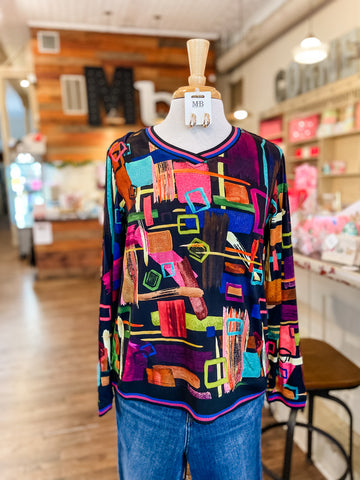 Ali Miles || Alyssa V Neck Popover Print Top