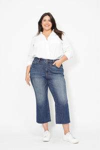 Judy Blue || Meggie High Waisted Back Pocket Embroidery Wide Jean Crop