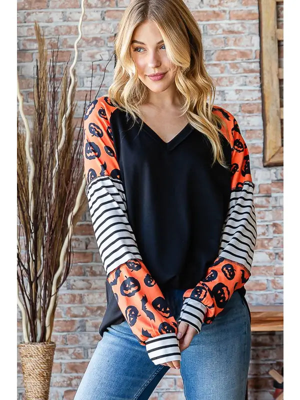 Marley Solid & Stripe Spooky Top