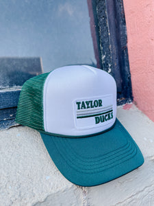 Lucky Spirit Retro Stripe Trucker Hat || Taylor Ducks Emerald on Emerald / White