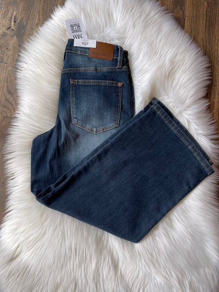 Judy Blue || Gina Mid Rise Tummy Control Wide Leg Denim Crop