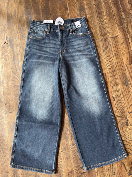 Judy Blue || Gina Mid Rise Tummy Control Wide Leg Denim Crop