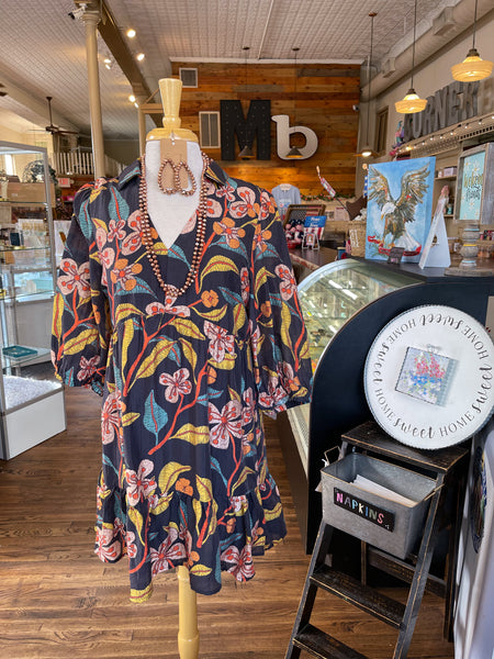 Amberly Floral Ruffle Mini Dress || Black Mix