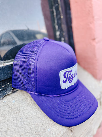 Lucky Spirit Script Trucker Hat || Tigers on Purple
