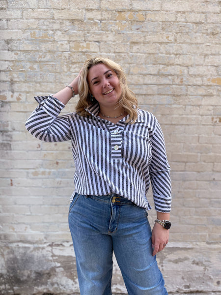 Ali Miles || Marilyn Woven Jacquard Top - Stripe