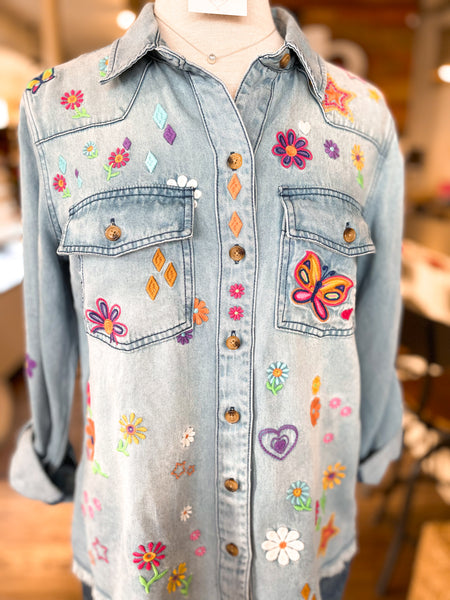 JOHN MARK || JEANNE EMBROIDERED BLOUSE WITH FRONT POCKETS