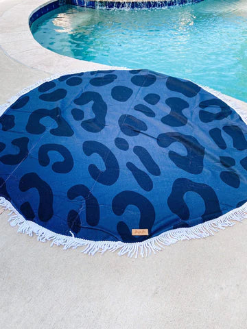 60" Beach Towel with Fringe || Black Leopard