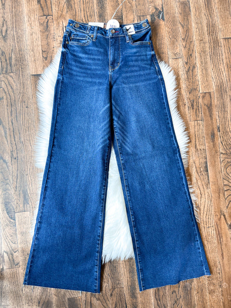 Judy Blue || Jeri High Waist Retro Wide with Raw Hem - Waistband Tabs