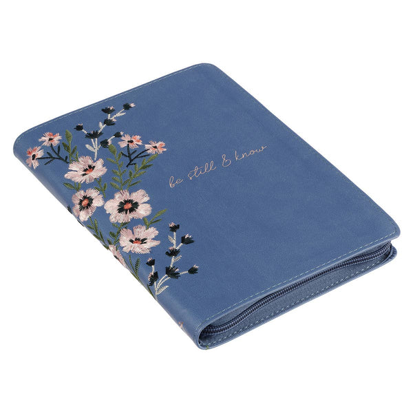 Be Still Floral Embroidered Blue Faux Leather Classic Journa