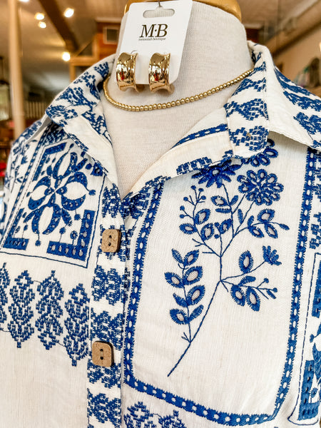 JOHN MARK || JAYLA FLORAL EYELET PATCHWORK BLOUSE