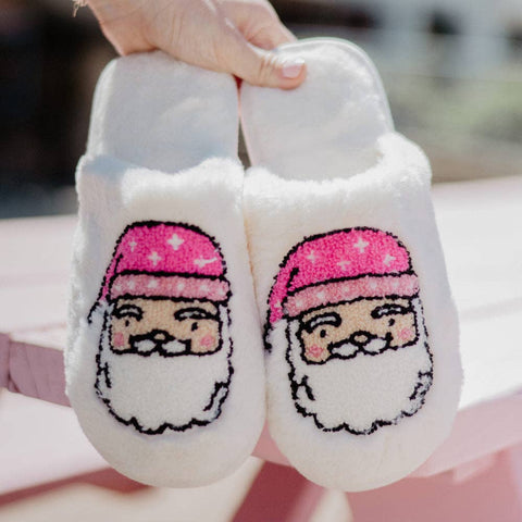 PINK SANTA FACE HOUSE SLIPPERS