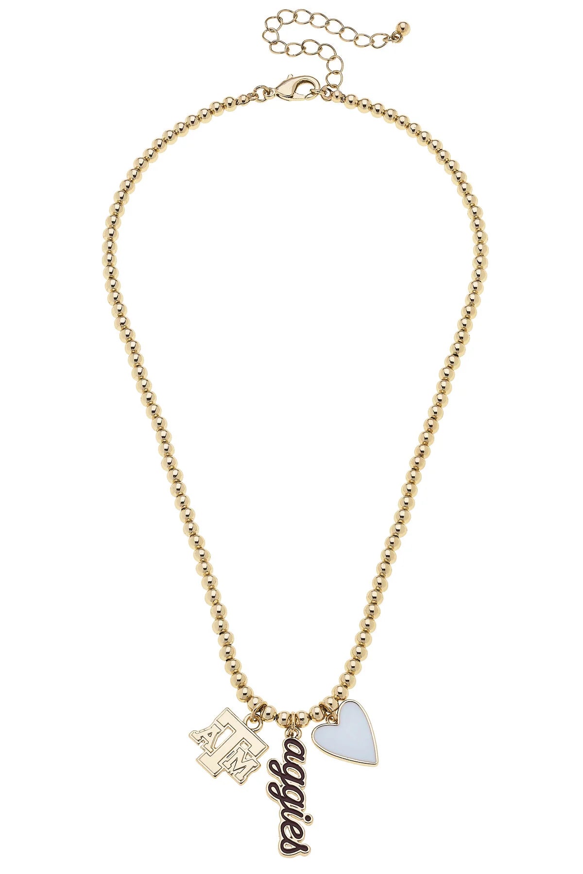 Texas A&M Aggies Ball Bead Charm Necklace || Gold