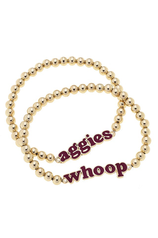 Texas A&M Slogan Ball Bead Bracelet || Gold