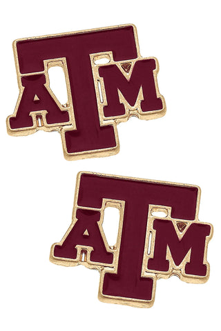 Texas A&M Aggies Enamel Logo Stud Earrings || Gold