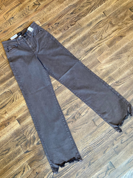 Judy Blue || Zoe High Waist Garment Dyed Frayed Hem 90's Straight Jean in Brown