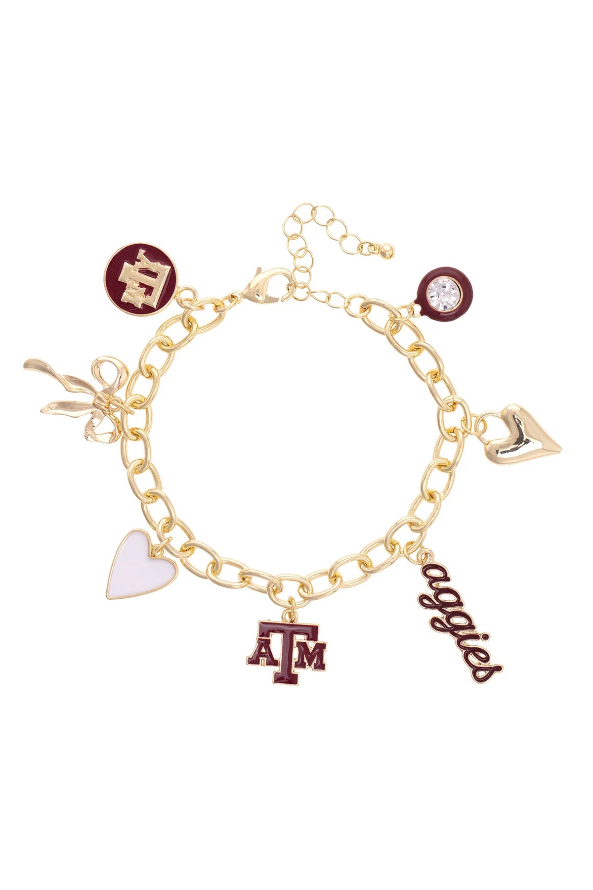 Texas A&M Aggies Enamel Icons Charm Bracelet || Gold
