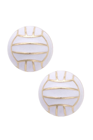 Volleyball Enamel Stud Earrings  || White