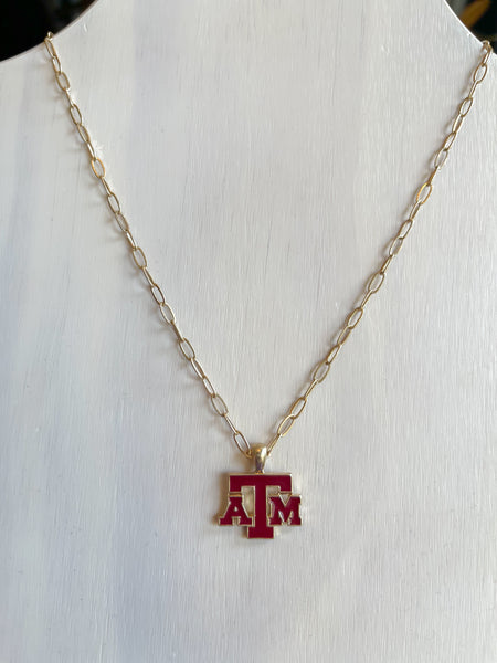 Texas A&M Aggies Enamel Pendant Necklace || Gold