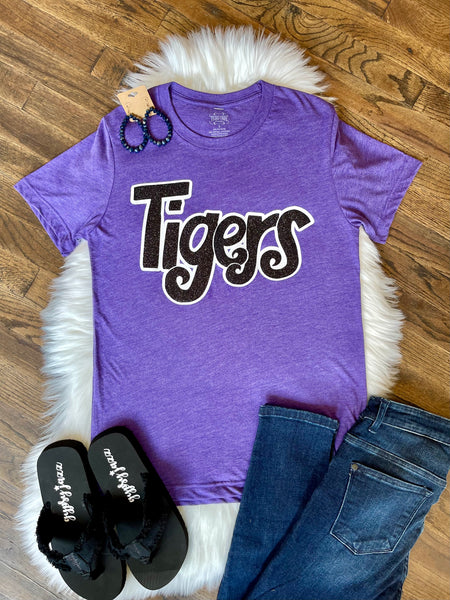 Handwritten Glitter Mascot School Spirit Tee || Black Glitter Tigers