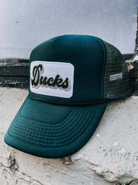 Lucky Spirit Script Trucker Hat || Ducks on Emerald