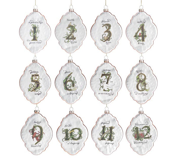 12 DAYS OF CHRISTMAS GLASS ORNAMENT SET