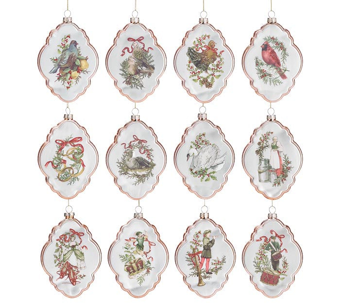 12 DAYS OF CHRISTMAS GLASS ORNAMENT SET