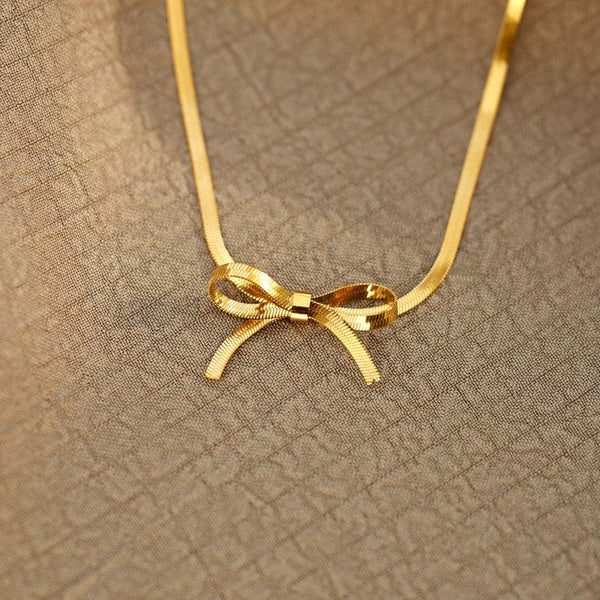 Bow Herringbone Necklace 18K gold filled