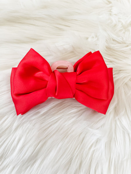 Satin Bow Claw Clip || Red