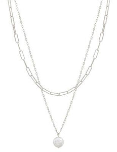 Silver Chain with Freshwater Pearl Layered 16"-18" Necklace