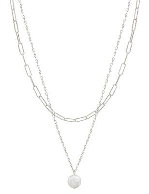 Silver Chain with Freshwater Pearl Layered 16"-18" Necklace