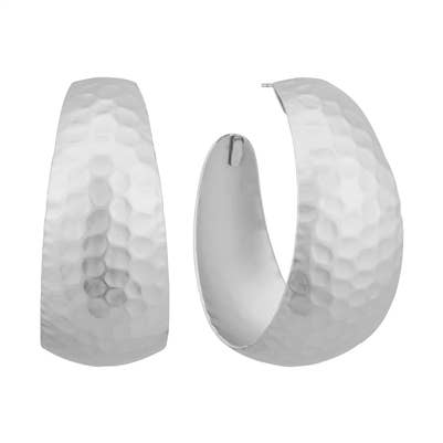 Matte Silver Metal Textured 1.5" Hoop Earring