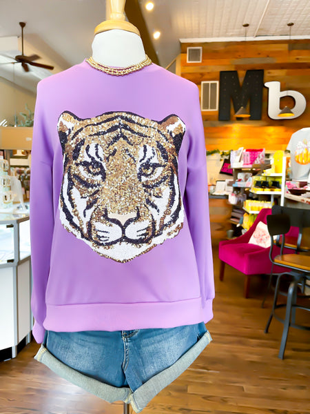 Tiger Face Sequin Sweatshirt