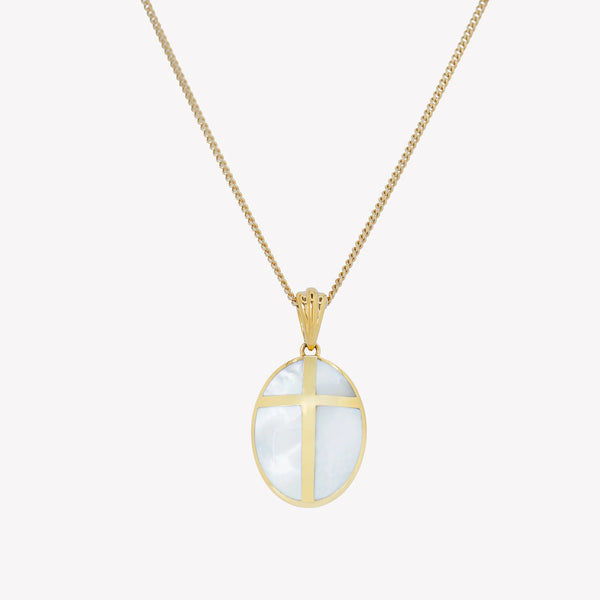 Rizen || Mother of Pearl Cross Pendant Necklace - Gold