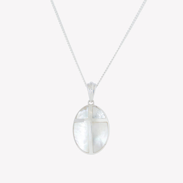 Rizen || Mother of Pearl Cross Pendant Necklace - Sterling Silver