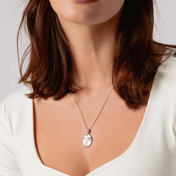 Rizen || Mother of Pearl Cross Pendant Necklace - Sterling Silver