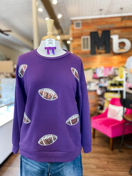 Purple Football Queen Sequin Sweatshirt
