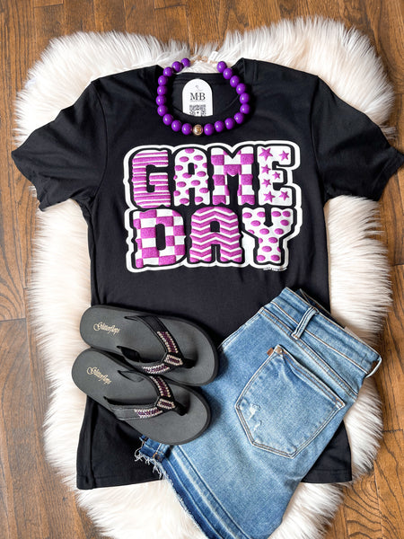 Funky Game Day Tee with Glitter Puff - Purple