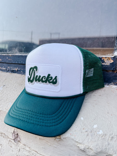 Lucky Spirit Script Trucker Hat || Ducks on Emerald / White