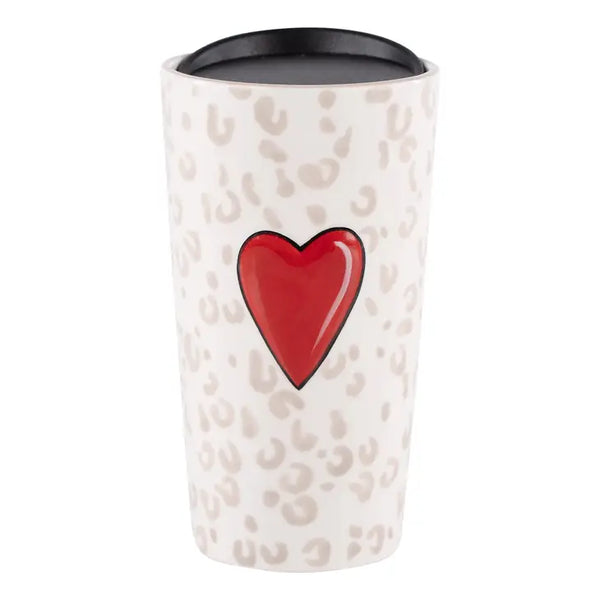 Red Heart Cheetah Travel Mug