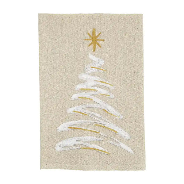 NATURAL + GOLD PAINTED CHRISTMAS TEA TOWEL