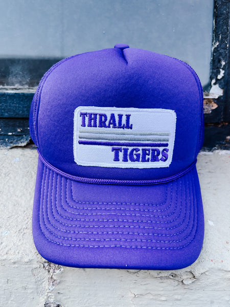 Lucky Spirit Retro Stripe Trucker Hat || Thrall Tigers on Purple