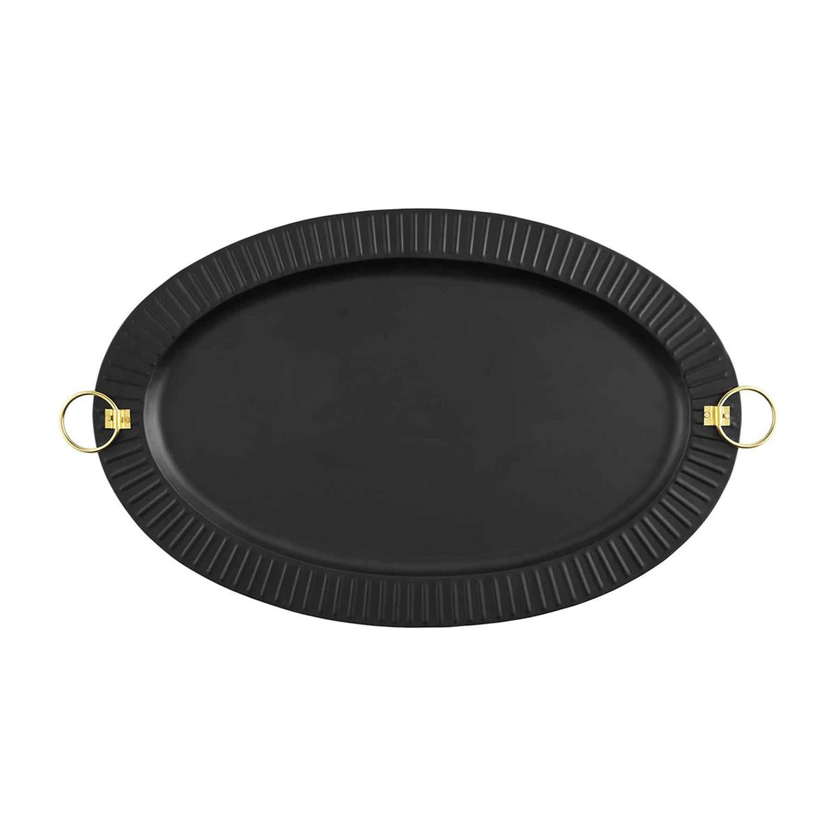 Black Oval Metal Tray with Gold Handles