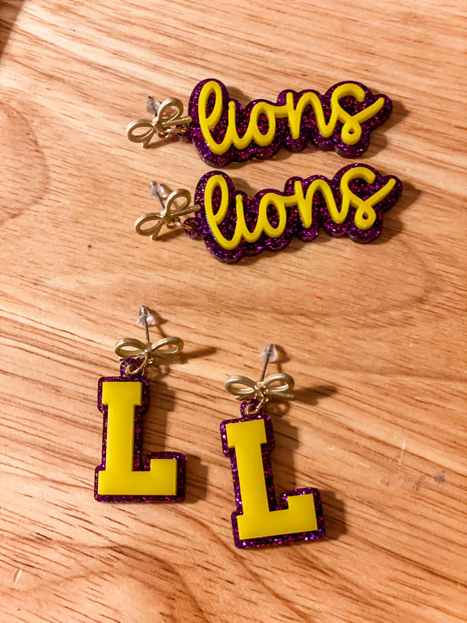 Team Spirit Block Letter Earrings || Purple + Yellow "L"