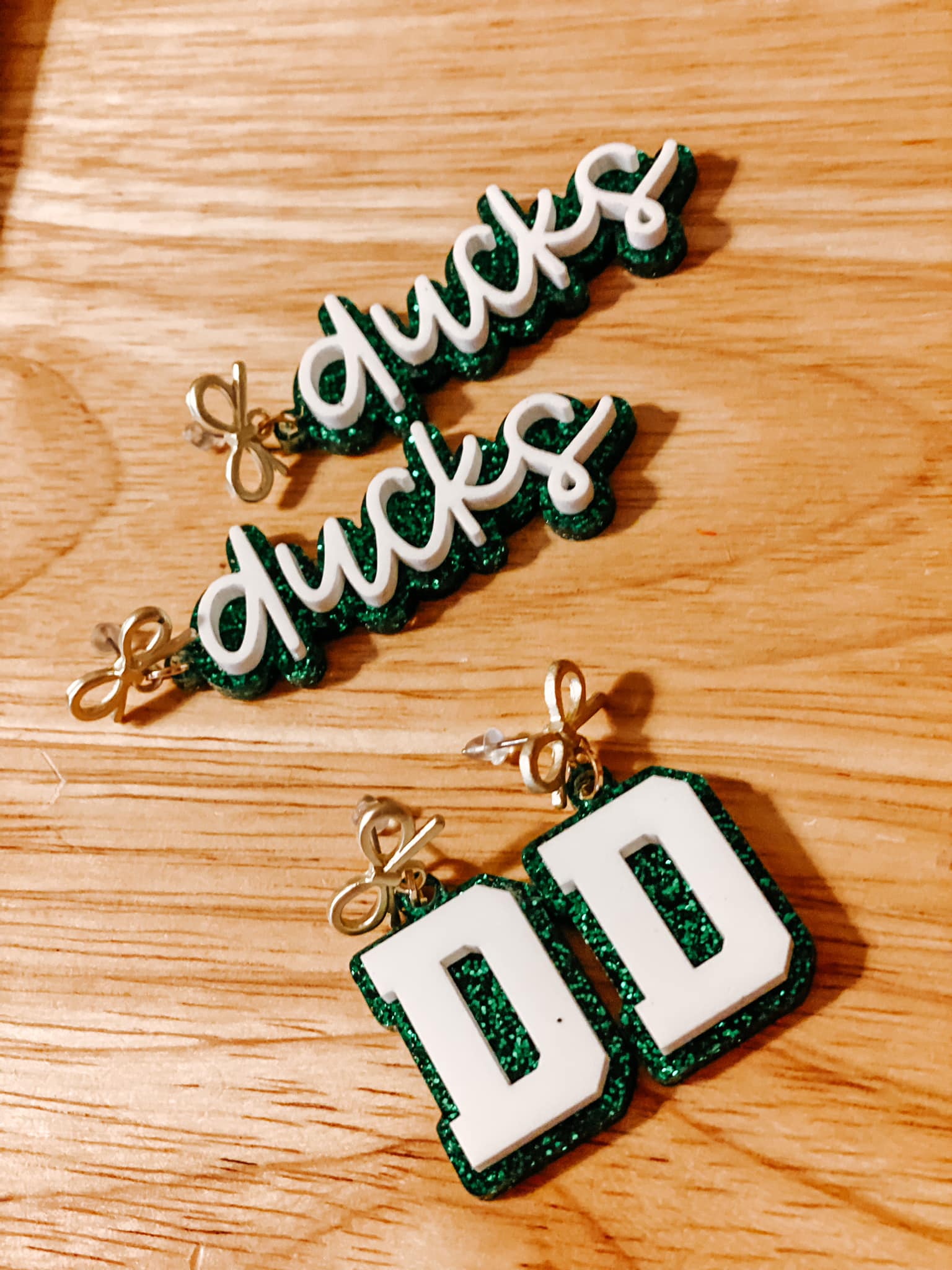 Team Spirit Block Letter Earrings || Green + White "D"