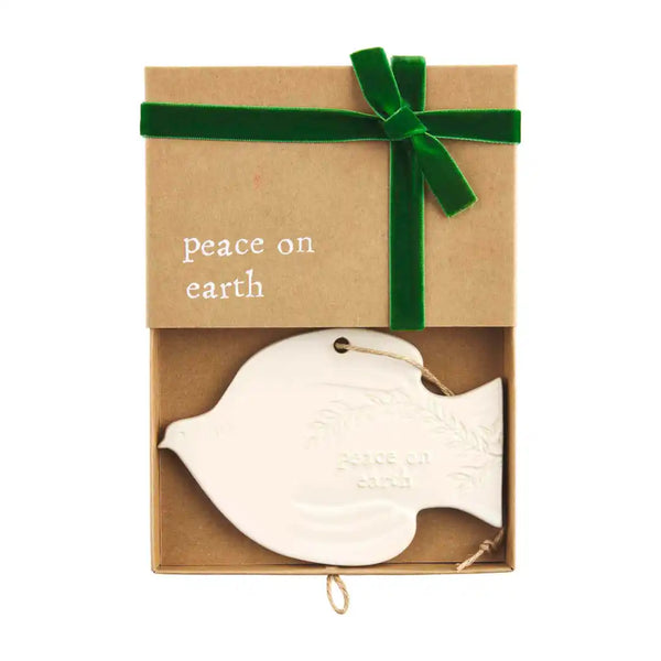 WHITE STONEWARE CHRISTMAS ORNAMENT